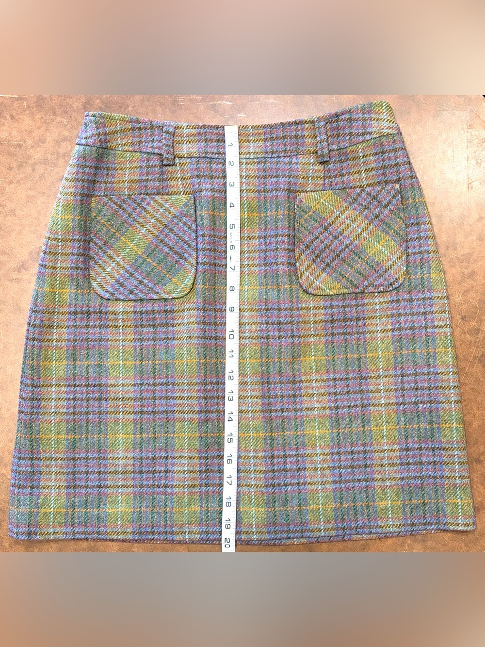 Vintage- 💜 Liz Claiborne- Liz Sport- Pastel Plaid Wool Blend Mini Skirt 💚 - Picture 3 of 9